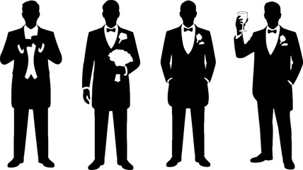 Silhouetted Groom and Groomsmen Wedding Formal Attire Celebration