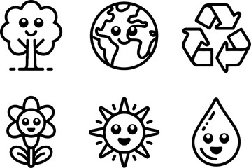 Cute Eco Friendlys Set Environmental Nature Symbols