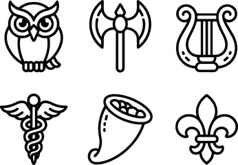 Medieval Heraldry Symbols Set Ancient Mythologys