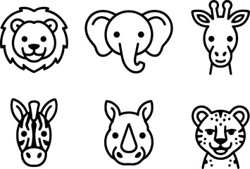 Fototapeta premium Safari Animal Faces Lion Elephant Giraffe Zebra Rhino Cheetah Set