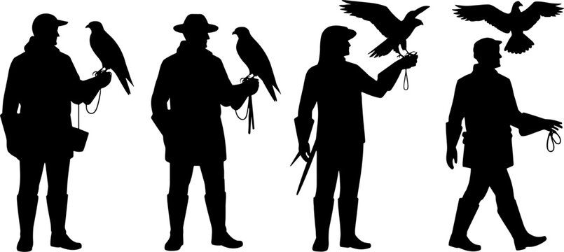 Falconer Silhouettes Birds Of Prey Hunting Outdoor Sport