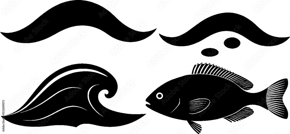 Aufkleber abstract wave patterns with water drops and fish design elements