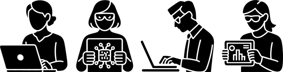 Naklejka premium People Using Laptops And Holding Data Chip Technologys