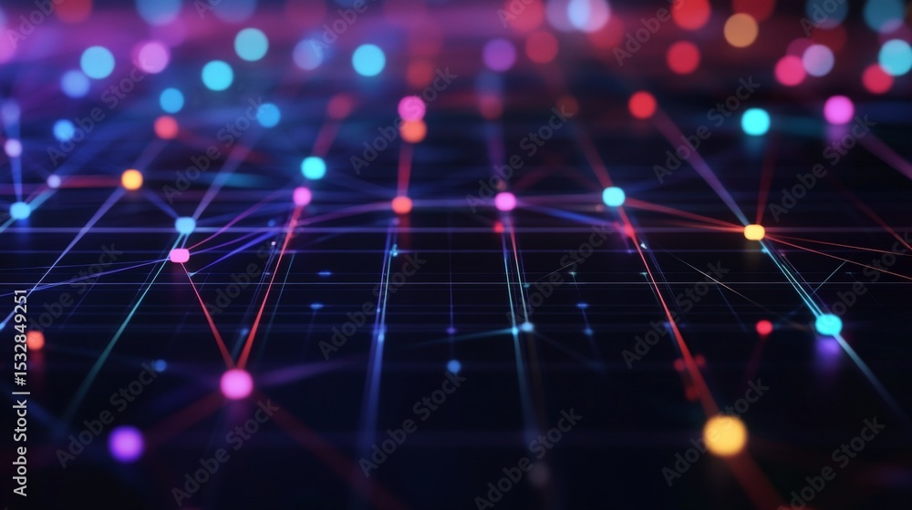 Poster Graph with multiple data points connected by colorful lines on a dark grid, giving a futuristic data analysis vibe.