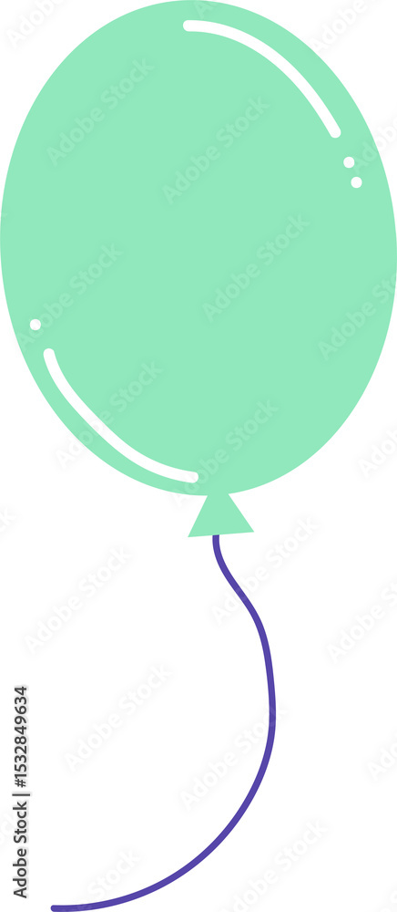 Aufkleber glossy mint-green balloon is floating with purple string in flat design on transparent background