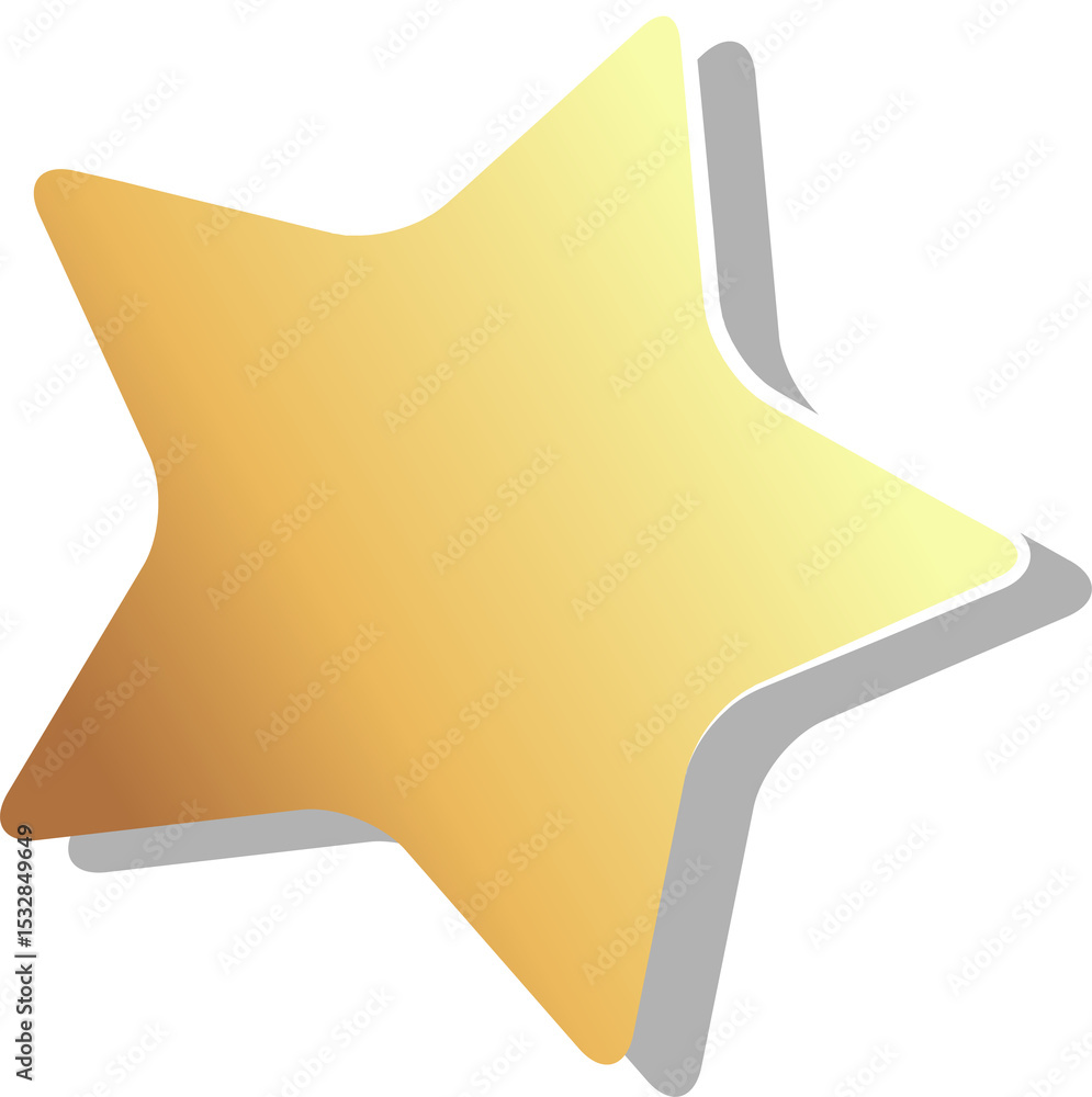 Poster 3d five-point star is floating on transparent background, with gold bronze gradient and drop shadow