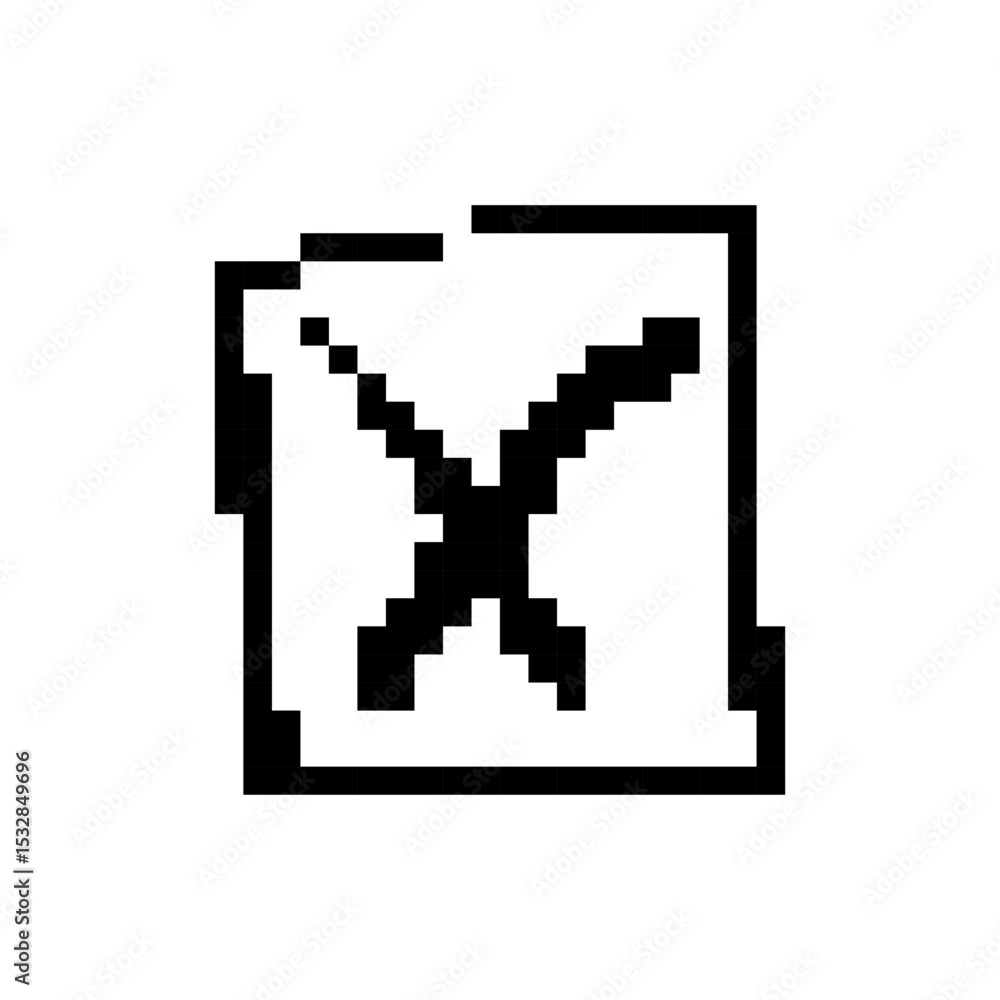 Poster simple pixelated cross icon in a mosaic style, capturing retro sprite design with minimal detail.