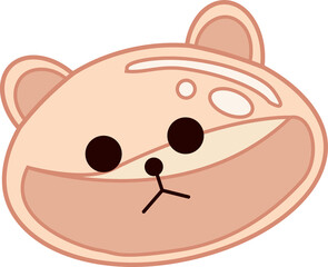 Bear-like pastry face is being shown in flat design with cream highlights, transparent background