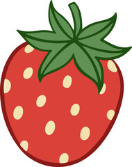 Stylized strawberry fruit is showing in flat vector design with cream seeds, transparent background