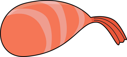 Cartoon-style shrimp tail is showing orange-pink segments, fan-shaped fin, transparent background