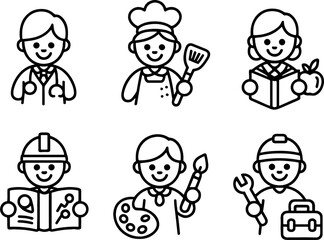 Six Profession Characters Set Doctor Chef Teacher Engineer Artist Mechanic