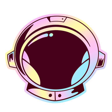 Naklejki Flat astronaut helmet hovering on transparent backdrop, showing reflective visor and pastel frame