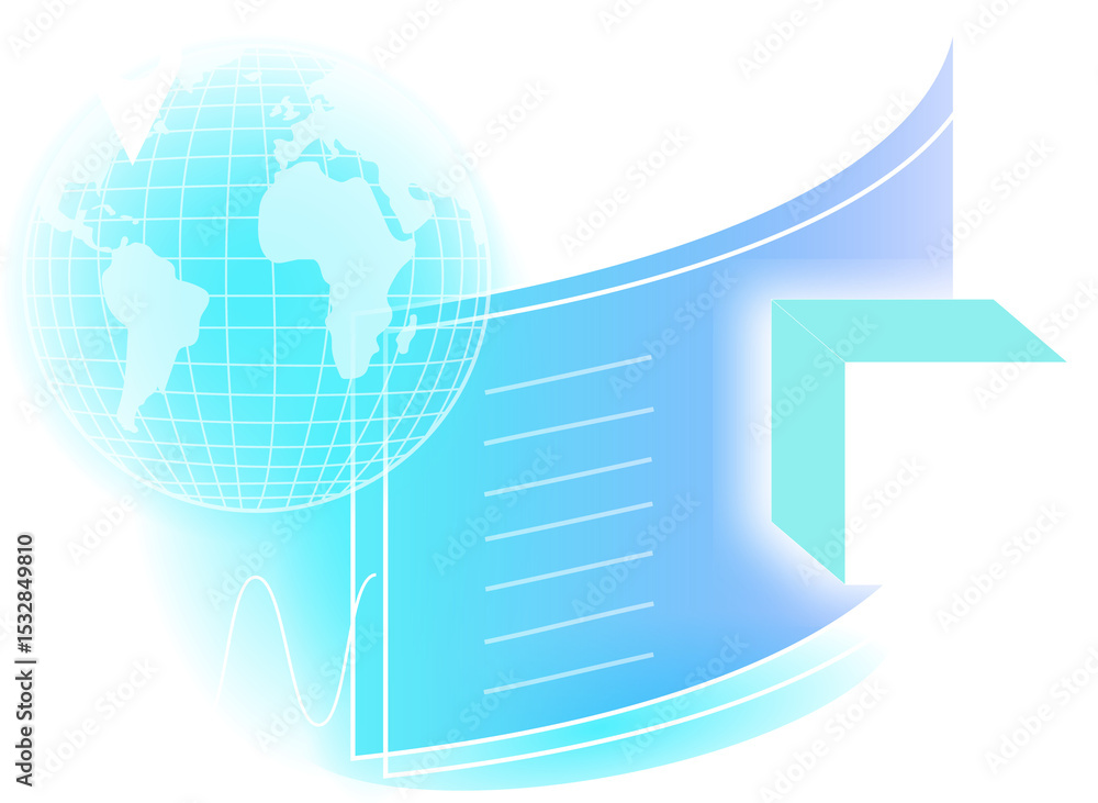 Aufkleber flat design grid globe is featuring pin, data waves, glowing 3d cube on transparent background