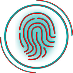 Fingerprint motif is showing in flat design on transparent canvas, featuring teal box and red rings