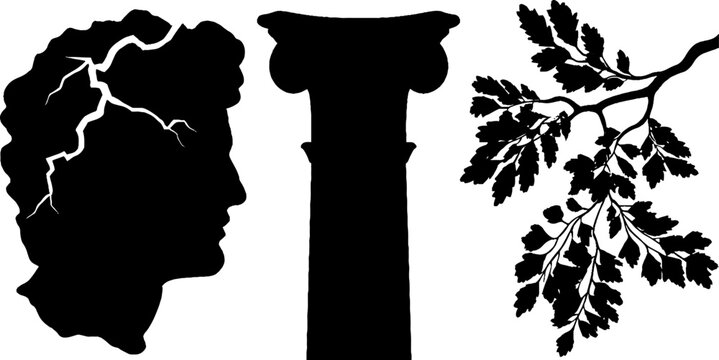 Zeus silhouette with lightning bolt and olive branch illustration for mythology themes