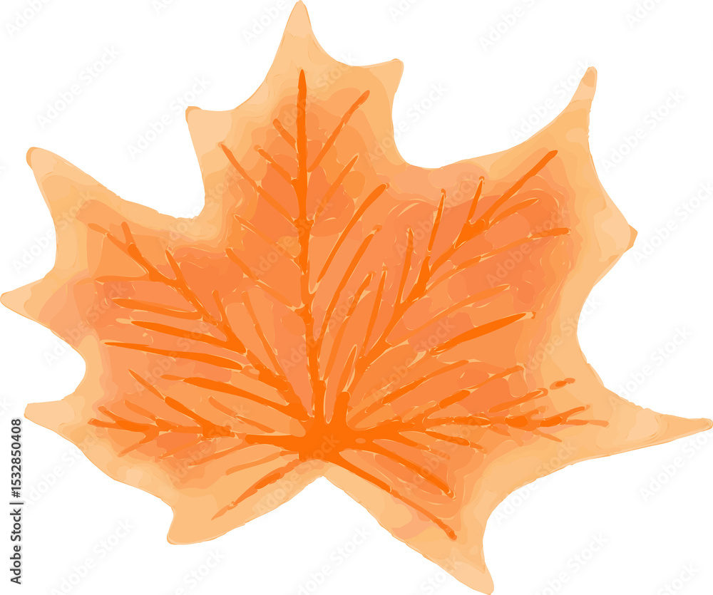 Poster stylized maple leaf is displaying watercolor texture with vein patterns on transparent background