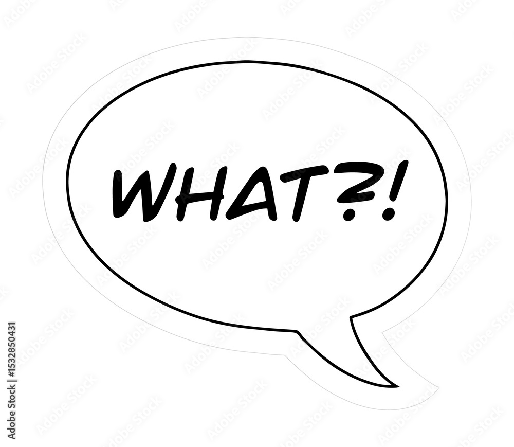 Poster stylized speech bubble is appearing in flat design, showing what?! text on transparent background