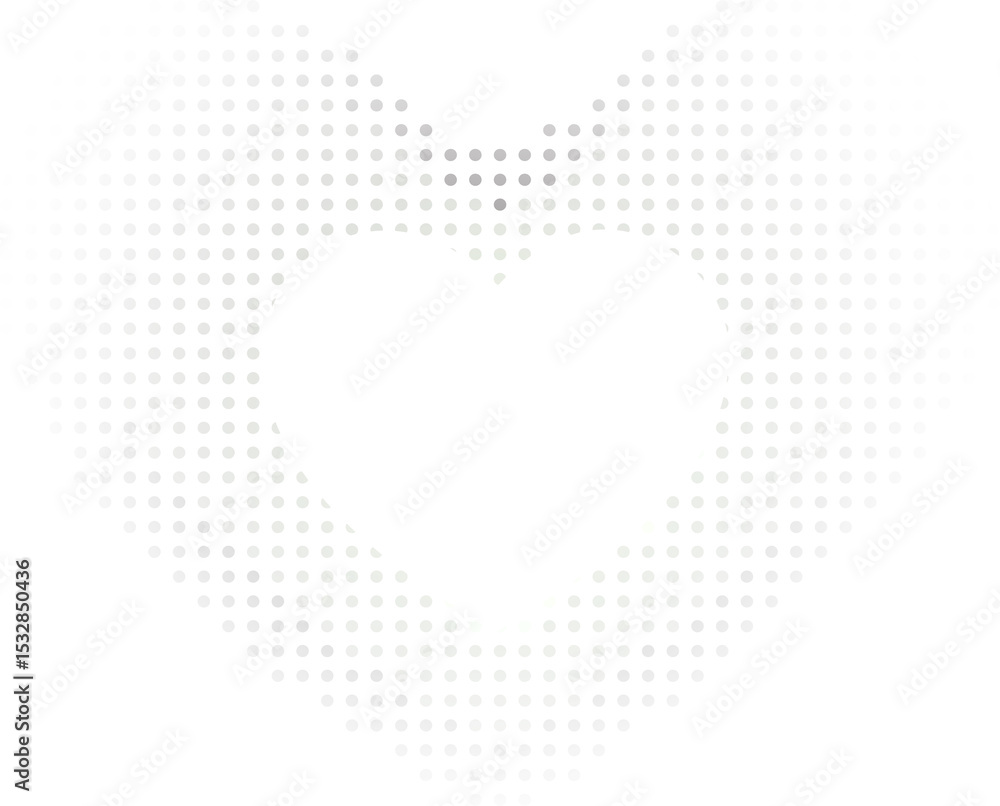 Poster abstract dotted heart is forming in flat design with dense central dots and transparent background
