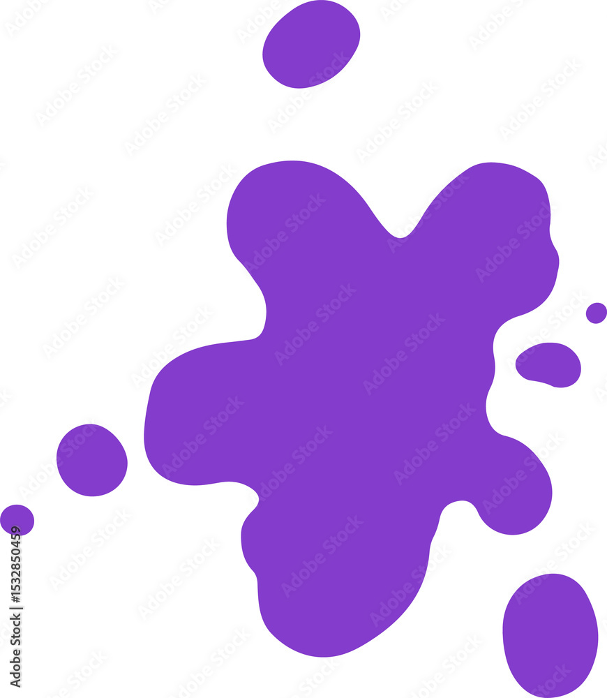 Poster flat design abstract purple paint splatter shape is floating on transparent background, vector