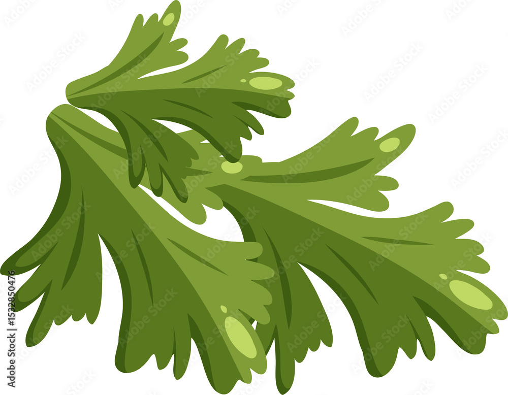 Poster displaying overlapping vector herb leaves with lobed edges and highlights, transparent background