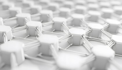 Abstract network of interconnected white hexagonal shapes.