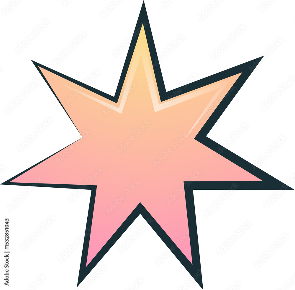Poster flat eight-pointed star burst is floating on transparent background with gradient shading