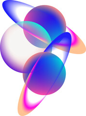 Three abstract ringed spheres are floating on transparent digital illustration canvas blending hues