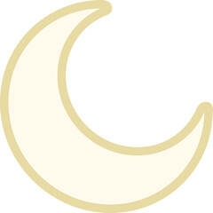 Cartoon-like crescent moon icon is glowing on transparent background with pale yellow border © vectorfusionart