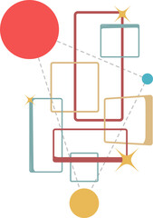 Flat design network is linking shapes with dashed lines, star motifs on transparent background