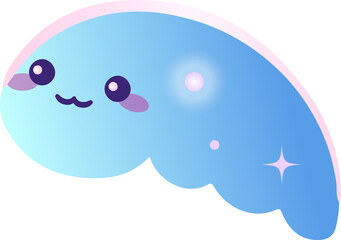 Cloud is floating kawaii face blue gradient pink outline orb dot sparkles on transparent background