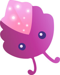 Cartoon creature is floating on transparent backdrop showing glowing spots eye shapes, curved legs