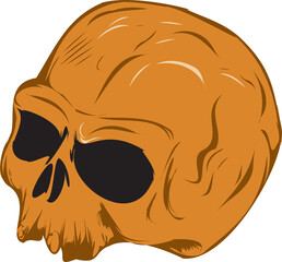 Flat stylized illustration showing orange skull on transparent background, featuring graphic cracks