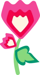 Gardinen Vector pink flower and bud is growing on green stem with heart-shaped leaf, transparent background © vectorfusionart