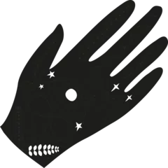 Fotobehang Flat hand featuring occult botanical motifs is floating on transparent background, copy space © vectorfusionart
