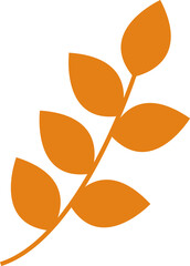 Orange botanical branch is displaying six oval leaves in flat vector style, transparent background