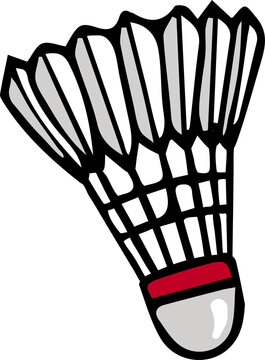 Fototapeta Badminton shuttlecock is floating flat icon with plumes, red band, transparent backdrop, copy space