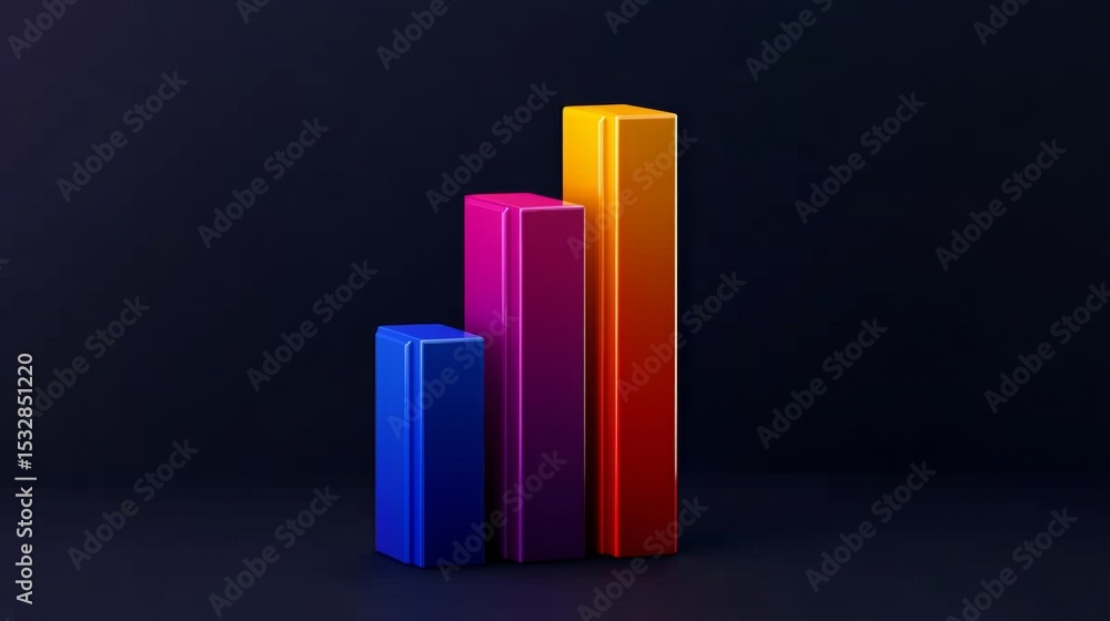 Aufkleber Minimalist D bar chart with vibrant colors on a dark background, creating a professional, data-driven look with clean lines and shadows.