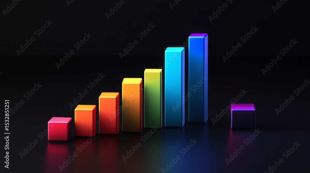 Poster Minimalist D bar chart with vibrant colors on a dark background, creating a professional, data-driven look with clean lines and shadows.