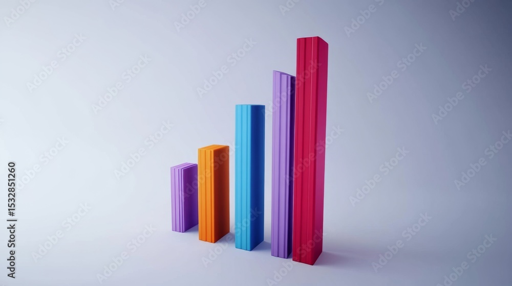 Poster Minimalist D bar graph with tall, solid-color bars against a plain white background, casting precise shadows, creating a clean and modern aesthetic