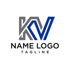 letter at monogram KV style line art modern logo	
