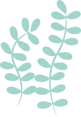 Two curved fern-like fronds are featuring flat teal silhouette style on transparent background