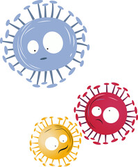 Cartoon spiky sphere characters are floating against transparent background, showing puzzled faces