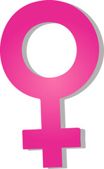 Fototapeta premium Pink female gender symbol is floating in 3D on transparent background featuring gradient shadow