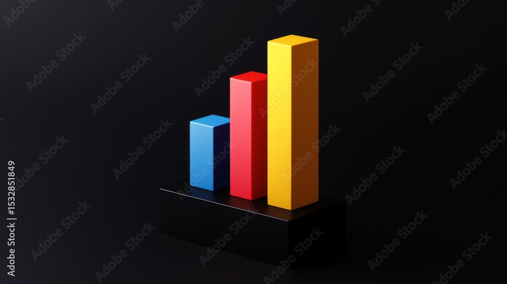 Poster Multi-colored D bar chart displaying data trends over time, placed on a sleek black background, emphasizing the vibrancy and importance of the information.