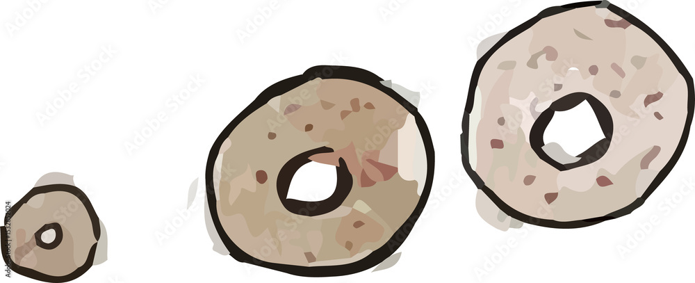 Poster three speckled bagel-like rings are floating on transparent background in flat vector style