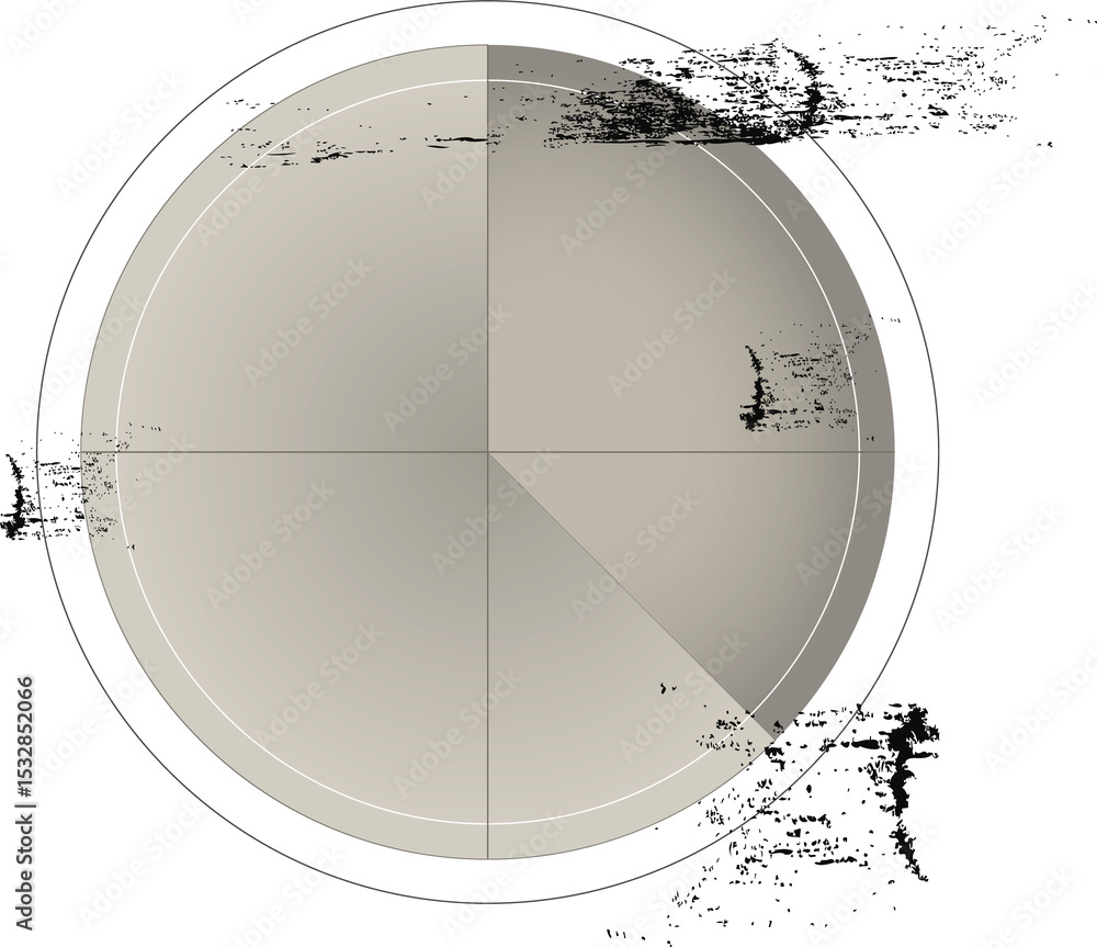 Poster flat pie chart circle is showing on transparent background with beige quadrants, grunge patches