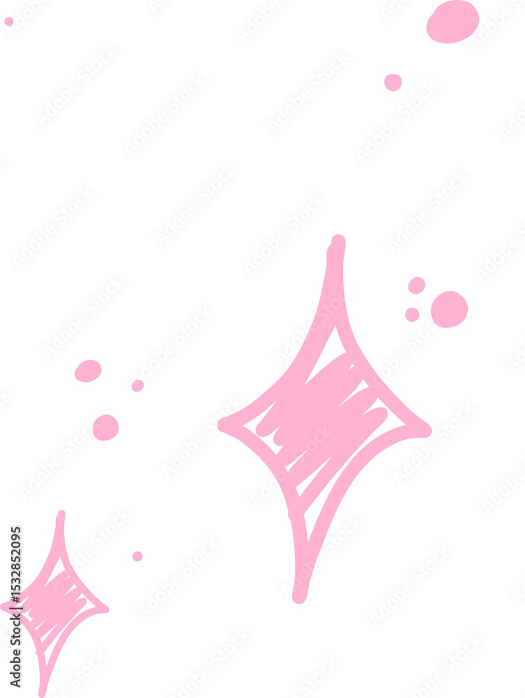 Poster abstract hand-drawn pink sparkles floating on transparent background showing diamond and round dots