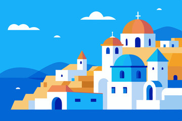 Mediterranean coastal town illustration