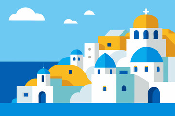 Naklejka premium Flat design illustration of santorini greece