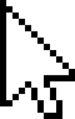Pixel-art arrow cursor is floating on transparent background, showing stepped black outline